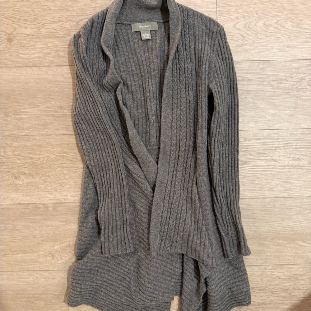 Ply Cashmere Gray Ribbed Cardigan